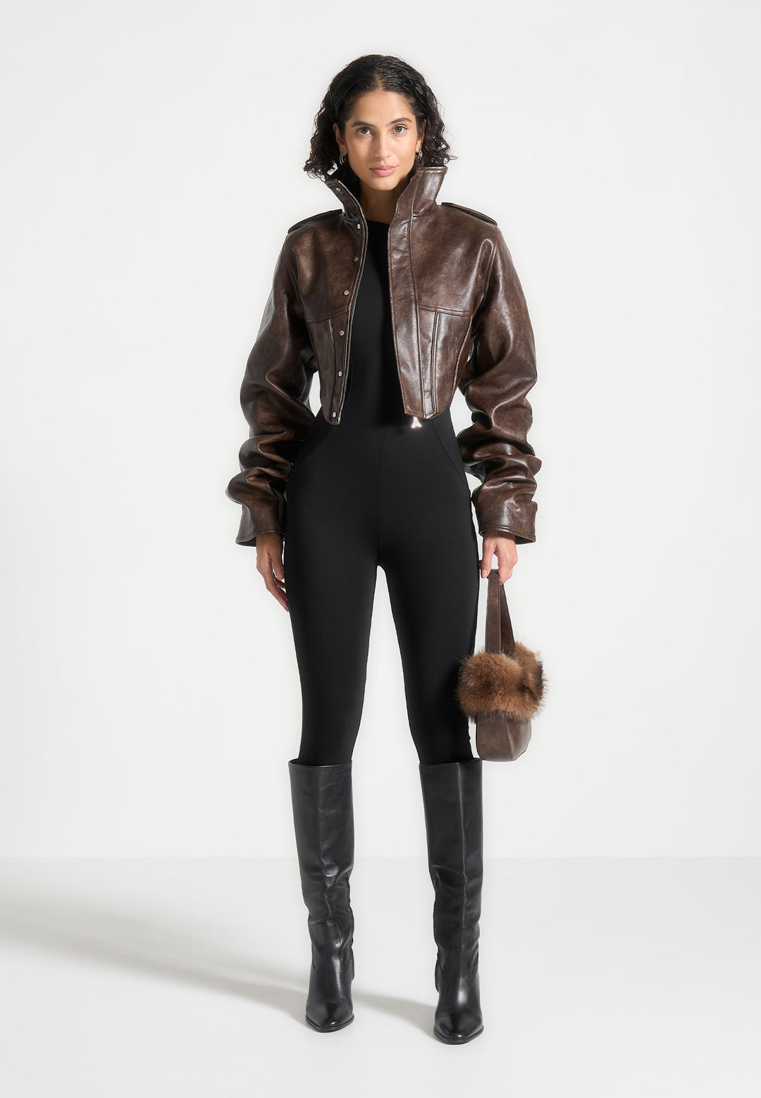 Solange – Vintage kožená korzetová bunda s prošívanými rukávy